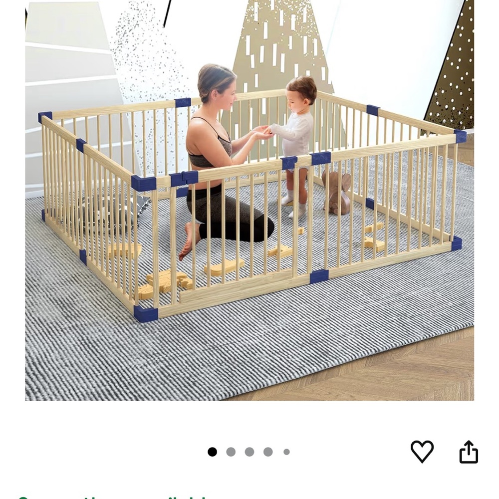 Wooden Baby Playpen with Blue Corner Guards - Safe Play Area